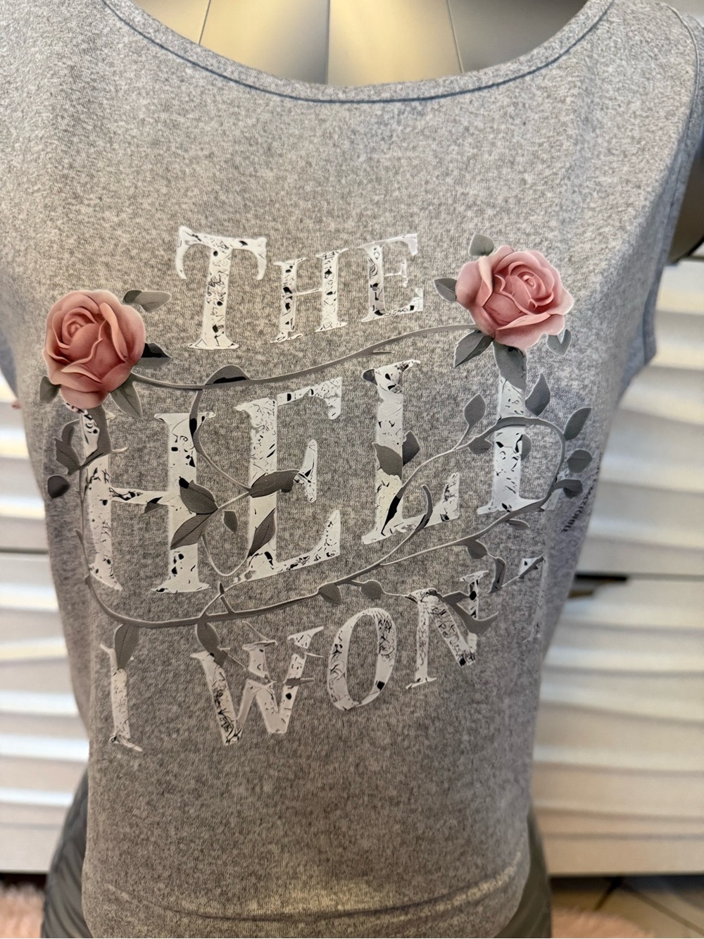 Grey Floral Graphic Crop Tank with Pink Rose design 2/$25